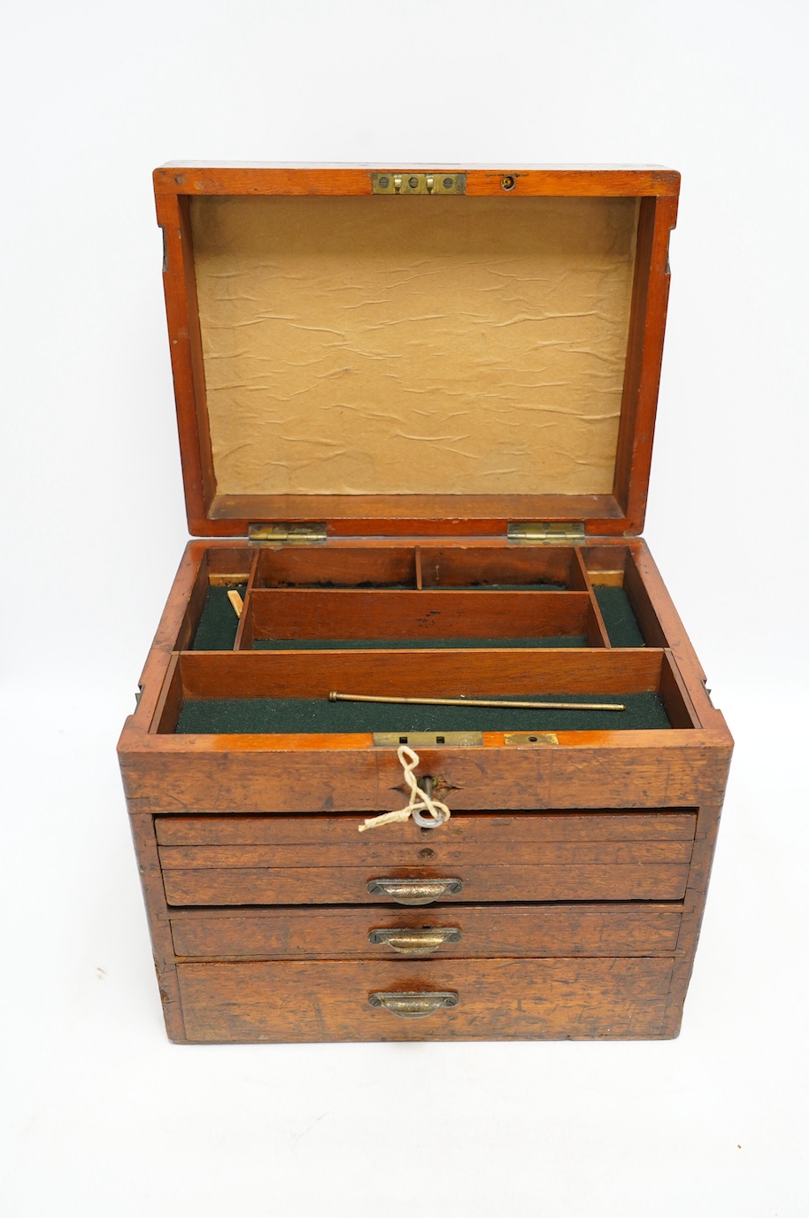 A Victorian circular mahogany solitaire board, 30cm diameter, together with a Victorian mahogany instrument box, 26cm high. Condition - fair